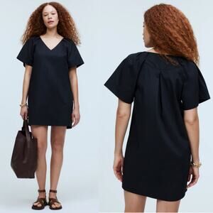 NWT Madewell‎ V-Neck Mini Shirtdress True Black Size XS NP093 classic minimalist